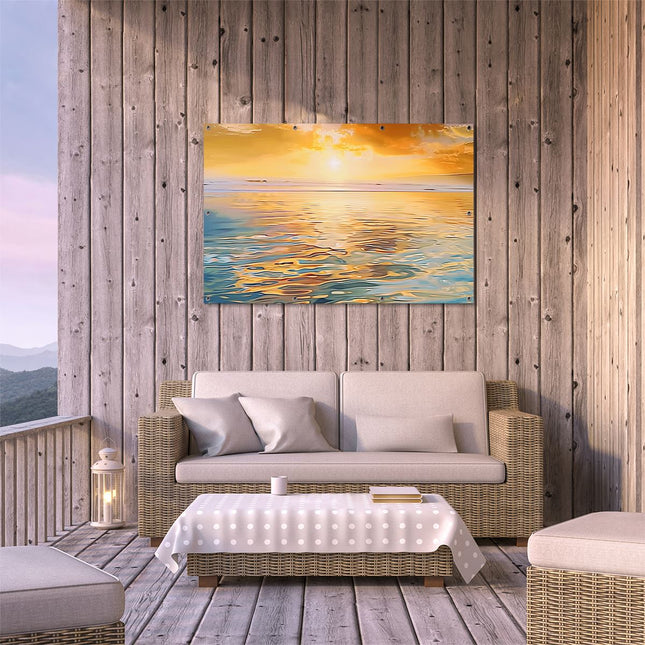 Tuinposter buiten terras De Zon gaat onder boven de Oceaan