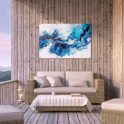 Tuinposter buiten terras Blauw en Wit Kunstwerk op een Witte Achtergrond