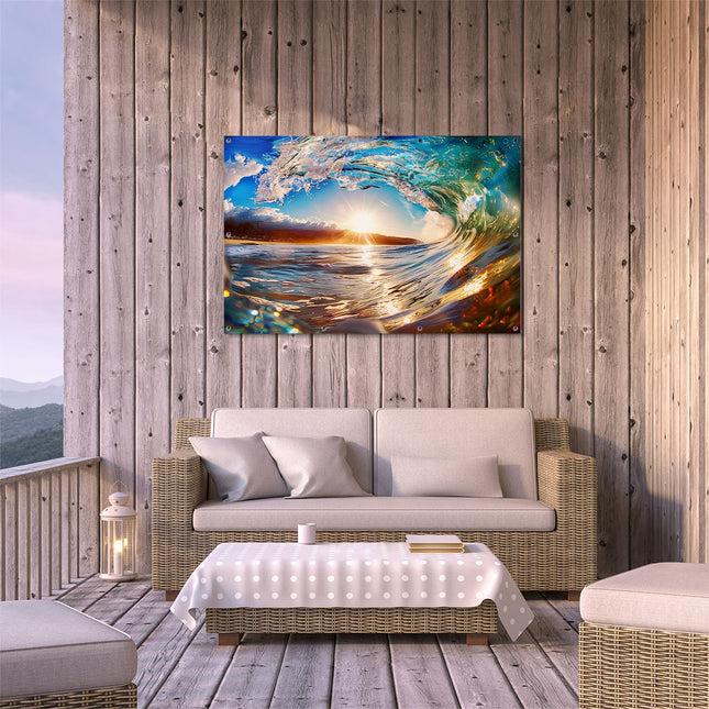Tuinposter buiten terras De Zon schijnt door een Golf in de Oceaan