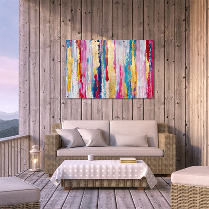 Tuinposter buiten terras Abstract Kunstwerk met Goud, Blauw en Roze Verf