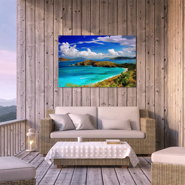 Tuinposter buiten terras Zeilboot op een Blauwe Zee