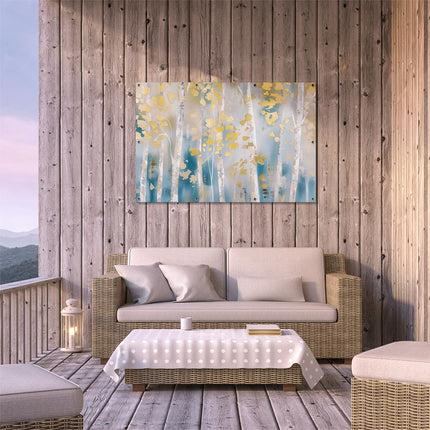 Tuinposter buiten terras Kunstwerk van Berkenbomen met Bladgoud