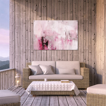 Tuinposter buiten terras Abstract Kunstwerk in Roze en Zwart