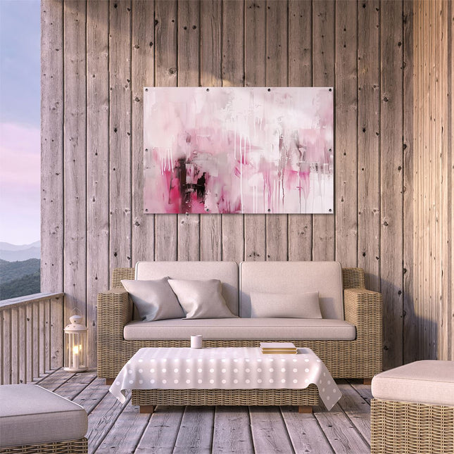 Tuinposter buiten terras Abstract Kunstwerk in Roze en Zwart