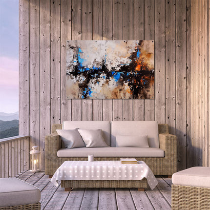 Tuinposter buiten terras Abstract Kunstwerk met Blauwe, Bruine en Oranje Kleuren