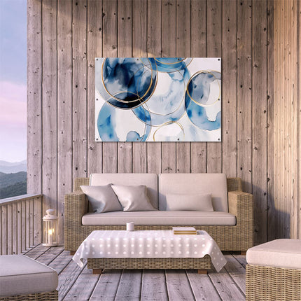 Tuinposter buiten terras Blauwe en Gouden Cirkels