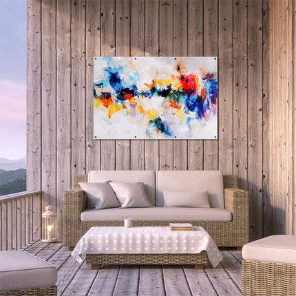 Tuinposter buiten terras Abstract Kunstwerk met Heldere Kleuren