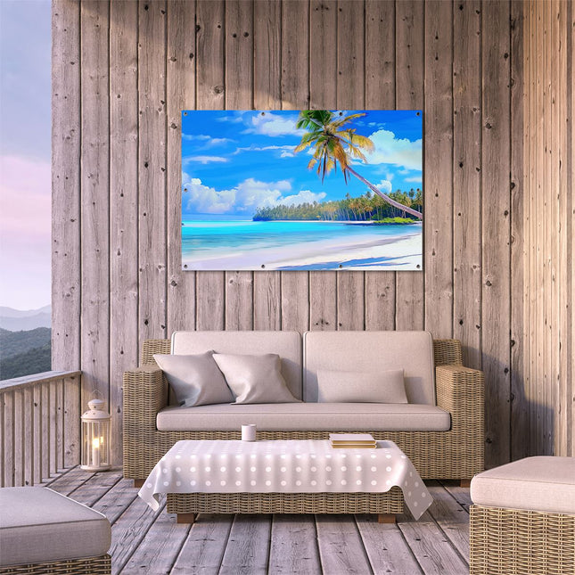 Tuinposter buiten terras Kunstwerk van een Strand met Palmbomen