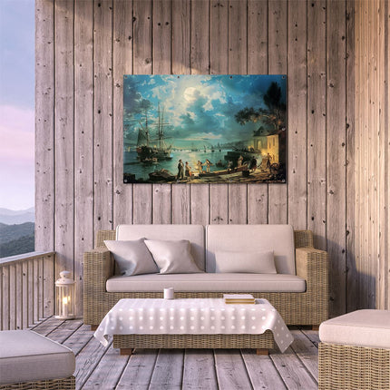 Tuinposter buiten terras Kunstwerk van Mensen op een Boot bij Nacht