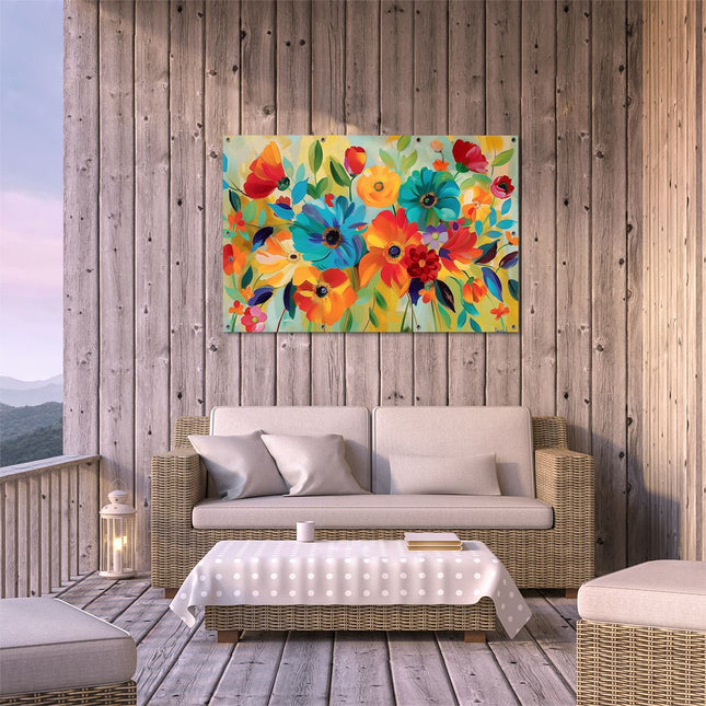 Tuinposter buiten terras Kleurrijke Bloemen in een Vaas