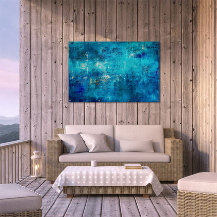 Tuinposter buiten terras Abstract Kunstwerk met Blauw en Goud
