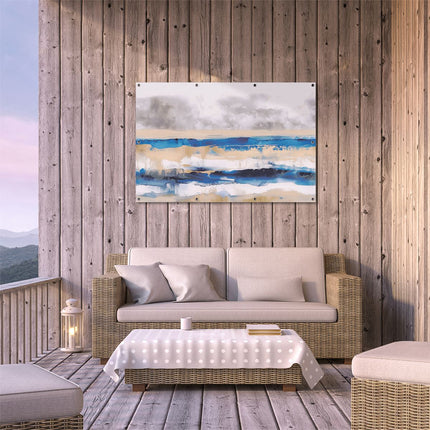 Tuinposter buiten terras Abstract Kunstwerk van Blauw en Beige