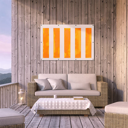 Tuinposter buiten terras Oranje en Witte Strepen op een Witte Achtergrond