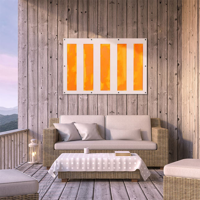 Tuinposter buiten terras Oranje en Witte Strepen op een Witte Achtergrond
