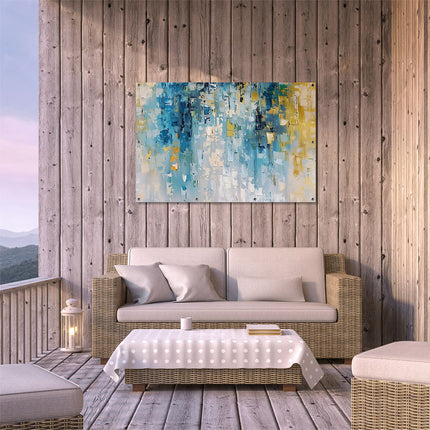 Tuinposter buiten terras Abstract Kunstwerk in Blauw en Geel