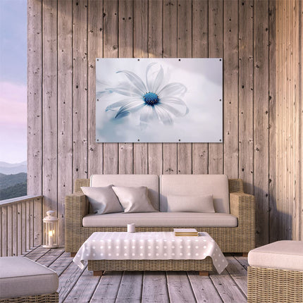 Tuinposter buiten terras Witte Bloem met Blauwe Veren