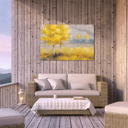 Tuinposter buiten terras Kunstwerk van een Gele Boom in een Veld