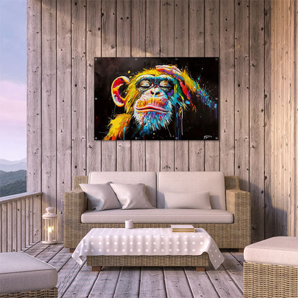 Tuinposter buiten terras Kleurrijk Kunstwerk van een Chimpansee