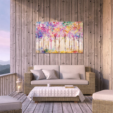 Tuinposter buiten terras Aquarelkunstwerk van Kleurrijke Bomen