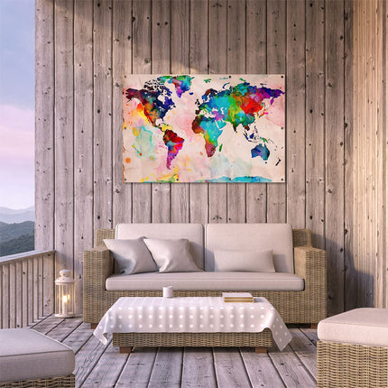Tuinposter buiten terras Aquarel Wereldkaart op een Stuk Papier