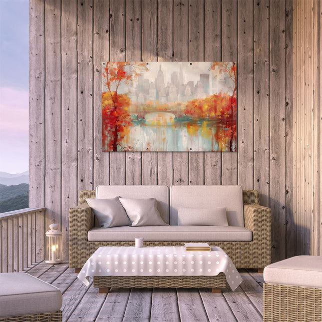 Tuinposter buiten terras Kunstwerk van de Skyline van New York in de Herfst