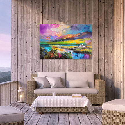 Tuinposter buiten terras Kleurrijk Kunstwerk van een Huis in Schotland