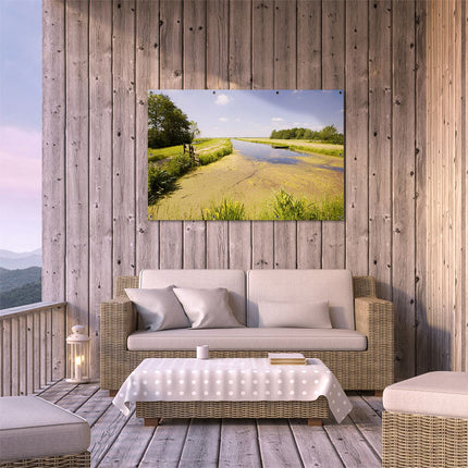 Tuinposter buiten terras Raam met Noordhollands Landschap