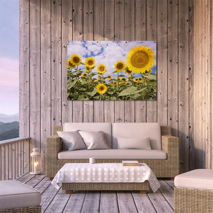 Tuinposter buiten terras Zonnebloemen op de Voorgrond