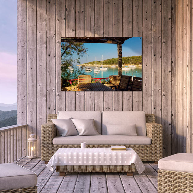 Tuinposter buiten terras Haven in de Avond