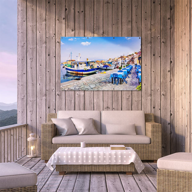 Tuinposter buiten terras Chalki Eiland