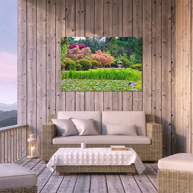 Tuinposter buiten terras Vijver met Lelie's