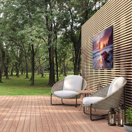Tuinposter buiten De Zon gaat onder boven een Strand
