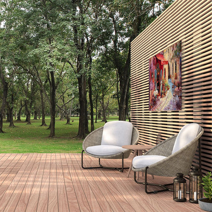 Tuinposter buiten Kunstwerk van een Café met Tafels en Stoelen
