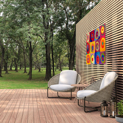 Tuinposter buiten Kleurrijke Cirkels op een Vierkant Canvas