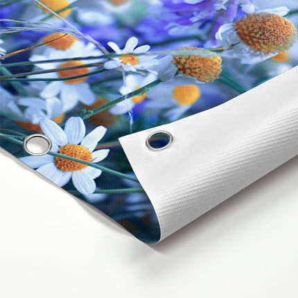 Tuinposter detail Witte Kamille Bloemen Met Een Vlinder