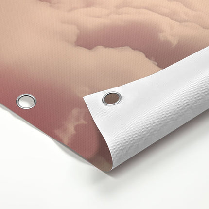 Tuinposter detail Twee Mensen die Bovenop Wolken Staan ​​Met een Volle Maan Achter Hen