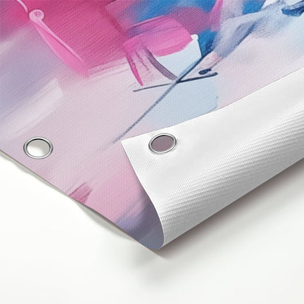 Tuinposter detail Abstract Kunstwerk met Blauwe, Roze en Gele Kleuren
