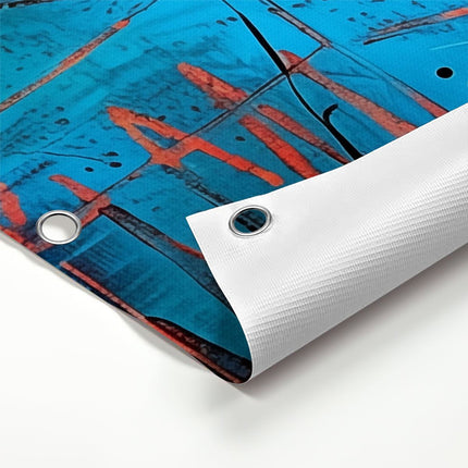 Tuinposter detail Abstract Kunstwerk met Blauwe en Oranje Cirkels