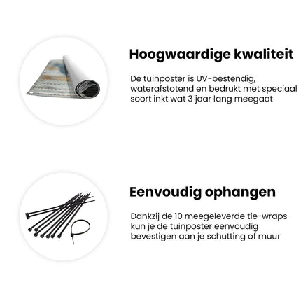 Tuinposter informatie Blauwe en Witte Wereldkaart op een Houten Plank