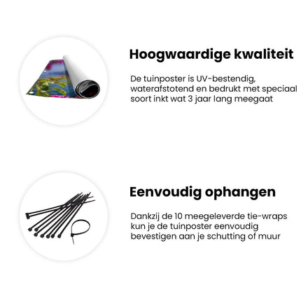Tuinposter informatie Stadje aan de Kust met Kleurrijke Bloemen