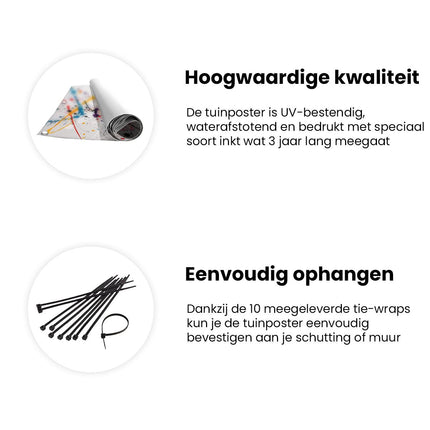 Tuinposter informatie Kleurrijke Verfspatten op een Witte Achtergrond