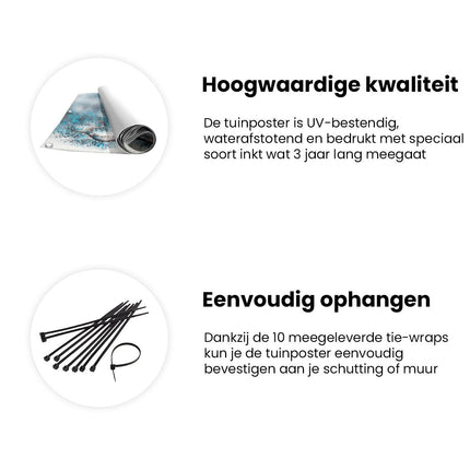 Tuinposter informatie Kunstwerk van een Boom met Blauwe en Rode Verf