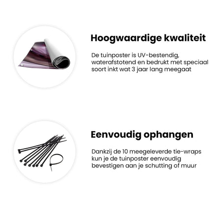 Tuinposter informatie Het Beeld is een Werveling van Paars en Zwart