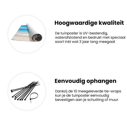 Tuinposter informatie Wit Zandstrand met Blauw Water