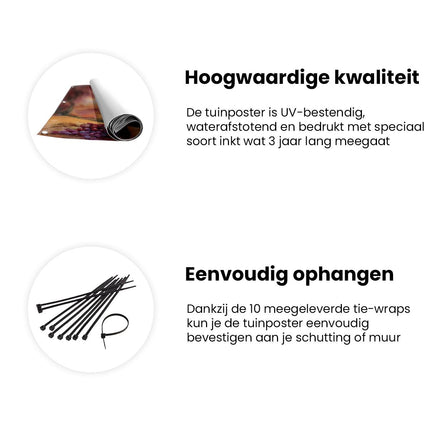 Tuinposter informatie Kunstwerk van Wijn en Druiven op een Tafel