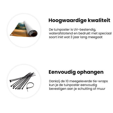 Tuinposter informatie Regenboog boven een Strand in Hawaï