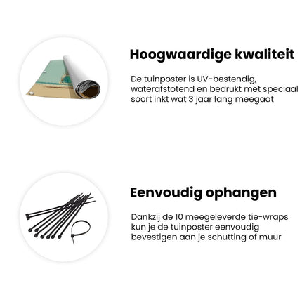 Tuinposter informatie Vw Bus met een Surfplank Erop