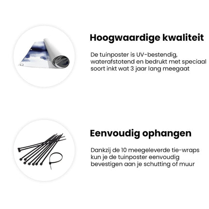 Tuinposter informatie Blauwe Inktspatten op een Witte Achtergrond