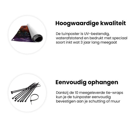 Tuinposter informatie Zonsondergang met Palmbomen en een Boot