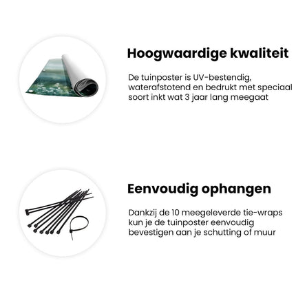 Tuinposter informatie Kunstwerk van een Moeras met Witte Bloemen